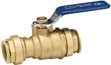 GripWerks P119-8-12 Push-Fit Ball Valve with Drain, 1/4-Turn, Brass, 1/2-Inch