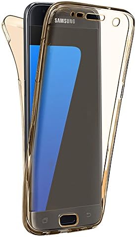 Ourdevice 360° Full Protective Case Shockproof TPU Gel Transparent Clear Cover For Galaxy S7 Edge case (Transparent Gold)