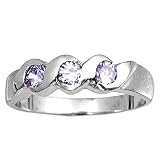 Sterling Silver Baby Ring & Pinky Ring - Dainty Silver Twist with Three Lavender CZ Crystals and June Birthstone Ring (size 3) in Heart-Shaped Black Velvet Gift Box