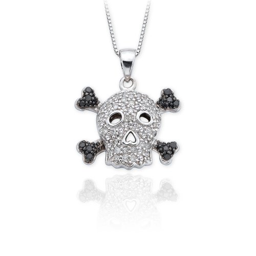 10k White Gold Black and White Diamond Skull and Crossbones Pendant (1/3 cttw), 18
