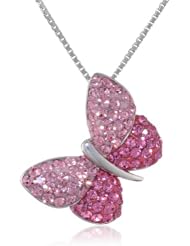 Sterling Silver Light and Dark Pink Crystal Butterfly Pendant Necklace, 18"