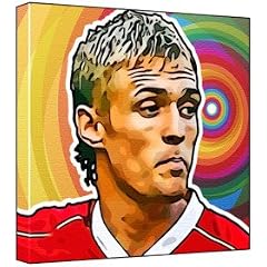 Darren Fletcher - Pop Art Print (Multicolour; Rainbow Circle Background) 30 x 30 x 2 cm Medium Square Deep Box Canvas