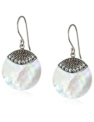Sterling Silver Bali Round Mother-Of-Pearl Drop Earrings
