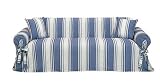 Classic Slipcovers Printed Classic Stripe Canvas Sofa Slipcover, Blue