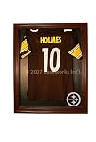 Pittsburgh Steelers Football Jersey Display Case Cabinet Style with Mahogany Finish Frame