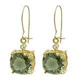 10k Yellow Gold Cushion Cut Green Quartz and Diamond Earrings