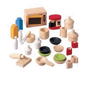 Plan Toy Doll House Accessories for Kitchen with Tableware