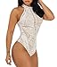 Shawhuwa Womens Sexy Boho Lace Halter Sleeveless Bodysuit Tops Medium Off-White