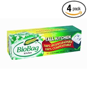 BioBag 13 Gallon Tall Kitchen Bags, 12 Count Boxes (Pack of 4)