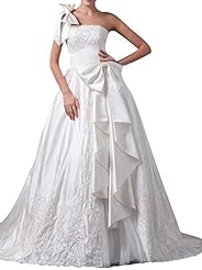 Applique  Satin One Shoulder  Dress with a Chapel Train  With a Bow(s)