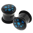 Blue Acrylic Single Flared Plugs with Stars Pattern and "O" Ring - 2G - Sold as a Pair