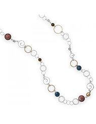 MMA Silver - 36 inch Two Tone Link Necklace with Agate Beads
