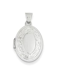 14K White Gold 17mm Oval Embossed Border Locket. Metal Wt- 0.75g