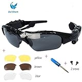 OldShark&reg; Wireless Music Sunglasses with Stereo Handsfree Bluetooth 4.1 Headset Headphone for iPhone4 / 5 / 5S, Samsung Galaxy S3 S4 S5, Note2 / Note3, HTC, LG and All Smart Phones or PC Tablets with Bluetooth Function + Free Replaceable 3 pair lens (Yellow,Brown,Clear)