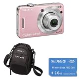 Sony Cybershot DSCW55 7.2MP Pink Camera + Combo Kit