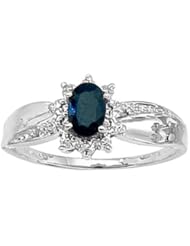10K Yellow/White Gold 0.01 ct. Diamond and 6 x 4 MM Oval Shaped Sapphire Ring