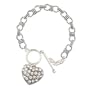 Silver Tone Marcasite Single Crystal Heart Charm Toggle Bracelet Fashion Jewelry