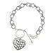 Silver Tone Marcasite Single Crystal Heart Charm