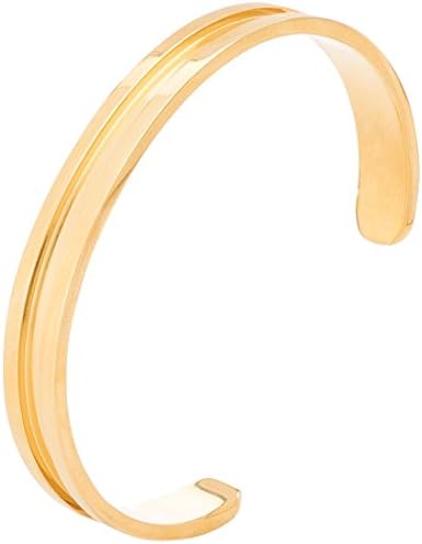 Premium Cuff Bracelet with Groove, No-Tarnish Stainless Steel Bangle with Gift Pouch, Gold Tone