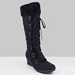 CLARE01 Women Wedge Heel Mid Calf Fur Boots Black