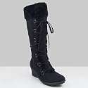 CLARE01 Women Wedge Heel Mid Calf Fur Boots Black