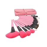 Roll up Case Cosmetic Brushes Kit 24 PCS Pro Wooden Handle Makeup Brush Tool (Pink)