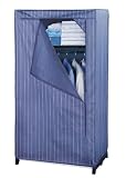WENKO 4381660100 Kleiderschrank Comfort mit Ablagefach - Kunststofffilm, 75 x 160 x 50 cm, blau gestreift