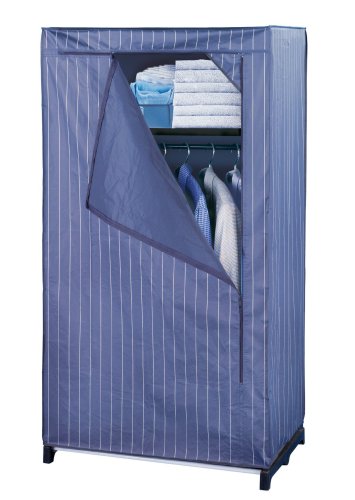 WENKO 4381660100 Kleiderschrank Comfort mit Ablagefach - Kunststofffilm, 75 x 160 x 50 cm, blau gestreift