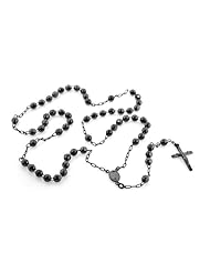 Black Diamond-Cut Rosary Chain .925 Sterling Silver / 24" 5mm