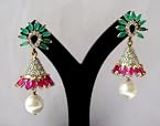 Earrings - ANTIQUE VICTORIAN JEWELLERY WITH MULTI N WHITE STONE STUDDED PEARLS JHUMKA
