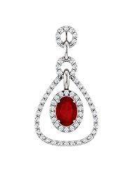 14K White Gold 7.00x5.00mm Oval Cut Ruby and Diamond Tear Drop-Style Articulated Pendant -- LIFETIME WARRANTY