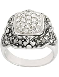 Sterling Silver Marcasite Clear Crystal Cushion Ring