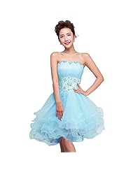 A-line Strapless Knee Length Short Beaded Lace Dropped   Waistline Organza Homecoming Dress 