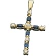 Marquise Cut Blue Sapphire & Round Cut Diamonds, 14K Yellow Gold. Blue Sapphire & Diamond Cross Pendant