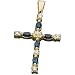 14Kt Yellow Gold Blue Sapphire and Diamond Cross Pendant
