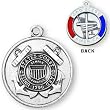 Sterling Silver God Bless America United States Coast Guard Medal and 24-inch Chain