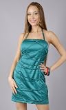 HIERE Grommet Cross Strap Halter Dress Green