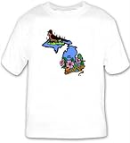 T-shirt with Michigan, robin, state bird, apple blossom, state, state flower