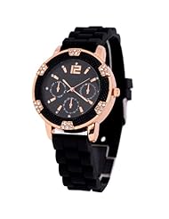 2013newestseller 1pcs Black Casual Sport Silicone Band Rhinestone Dec Wrist Quartz Watches on Sales