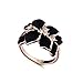 ACEFEEL Rose Gold Plated AAA Zircon Crystal Luxurious Black Enamel Flower Design Cocktail Ring