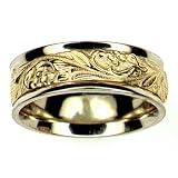 Men's Two-Tone 14k Gold Floral Engraved Wedding Band, 7mm.