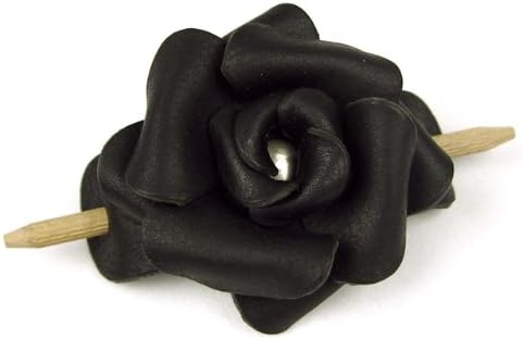 ROSA - Hand-Molded Leather Rose Hair Slide, Black