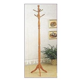 Oak Finish Wood Hall Tree Style Coat Hat Rack Stand