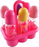 6-Pack Printed Bottles with Organizer (Silicone Nipples), Pink