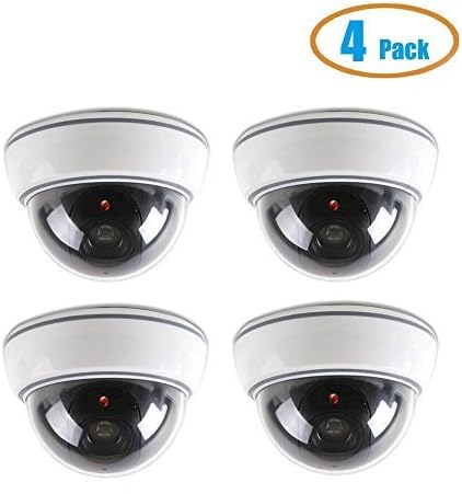 Woshida 4 Pack Fake Dummy Dome CCTV Security Cameras with Flashing Red LED
