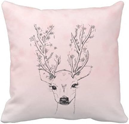 Diy pillow coverCute Handdrawn Floral Deer Antlers Pink Watercolor 18*18 inch Pillow Case