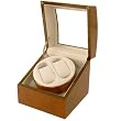 Double Watch Winder For 2 Automatic Watch Built in IC Program Runs AC or Battery Burlwood Finish Gift Box