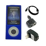 Premium Blue Silicone Skin Case+Black USB Travel/Wall Charger 1000maH+Black Micro USB Data Cable Straight+Black Dual Automobile Car Charger for Apple Ipod Nano 5g