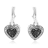 1/5 Carat Black & White Diamond Heart Dangle Earrings in Sterling Silver