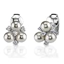 Demure and Petite: Sterling Silver Vintage Inspired Floral Motif Faux Pearl with Crystals Clip-on Earrings